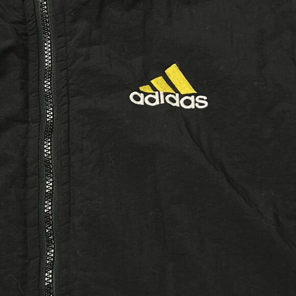 Vintage Adidas Puffer Jacket Coat Y2K Mens XL Black Logo Full Zip Quilted 90s - Picture 2 of 11